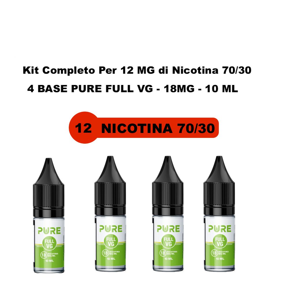 12 70 30 12 mg 70/30 - Kit Completo Per 12 MG di Nicotina 70/30 - 4 BASE FULL VG 10 ML 18MG - immagine 1