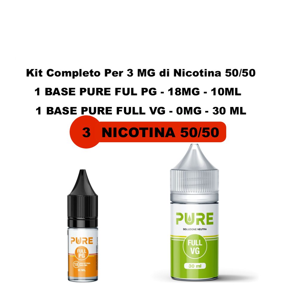 3 5050- 3 mg 50/50 - Kit Completo Per 3 MG di Nicotina 50/50 - 1 BASE FULL PG 10 ML 18MG - 1 BASE FULL VG 30ML 0MG - immagine 1