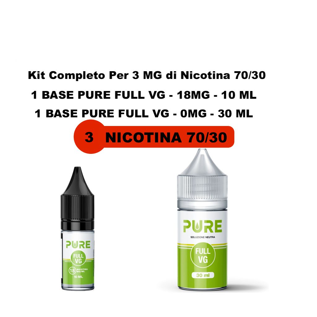 3 70 30- 3 mg 70/30 - Kit Completo Per 3 MG di Nicotina 70/30 - 1 BASE FULL VG 10 ML 18MG - 1 BASE FULL VG 30 ML 0MG - immagine 1