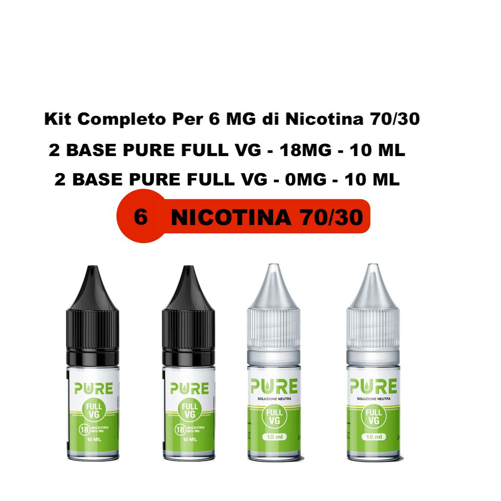 6 70 30 6 mg 70/30 - Kit Completo Per 6 MG di Nicotina 70/30 - 2 BASE FULL VG 18MG 10 ML - 2 BASE FULL VG 0MG 10 ML - immagine 1